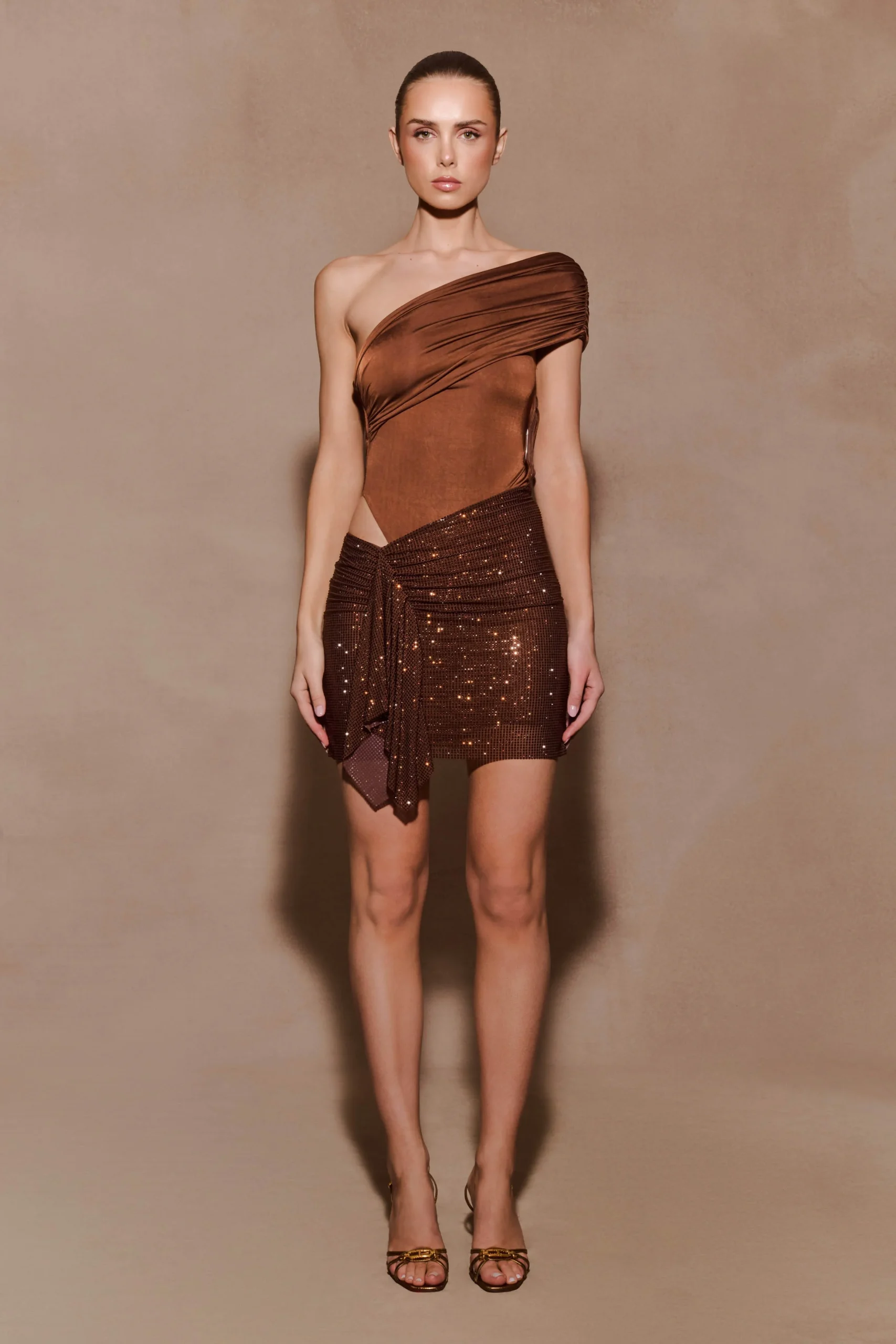 PaisleySlinky And Diamante Mini Dress - Chocolate
