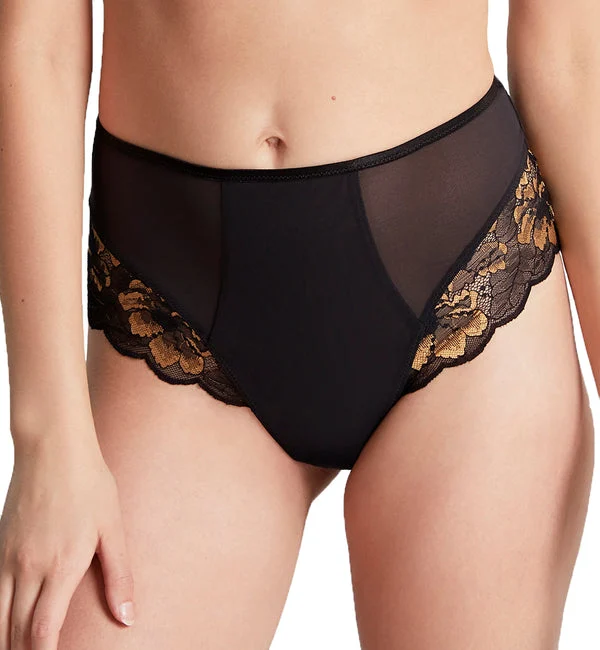Panache Sabrina High Waist Brazilian Brief (10634) - Black/Vintage Gold
