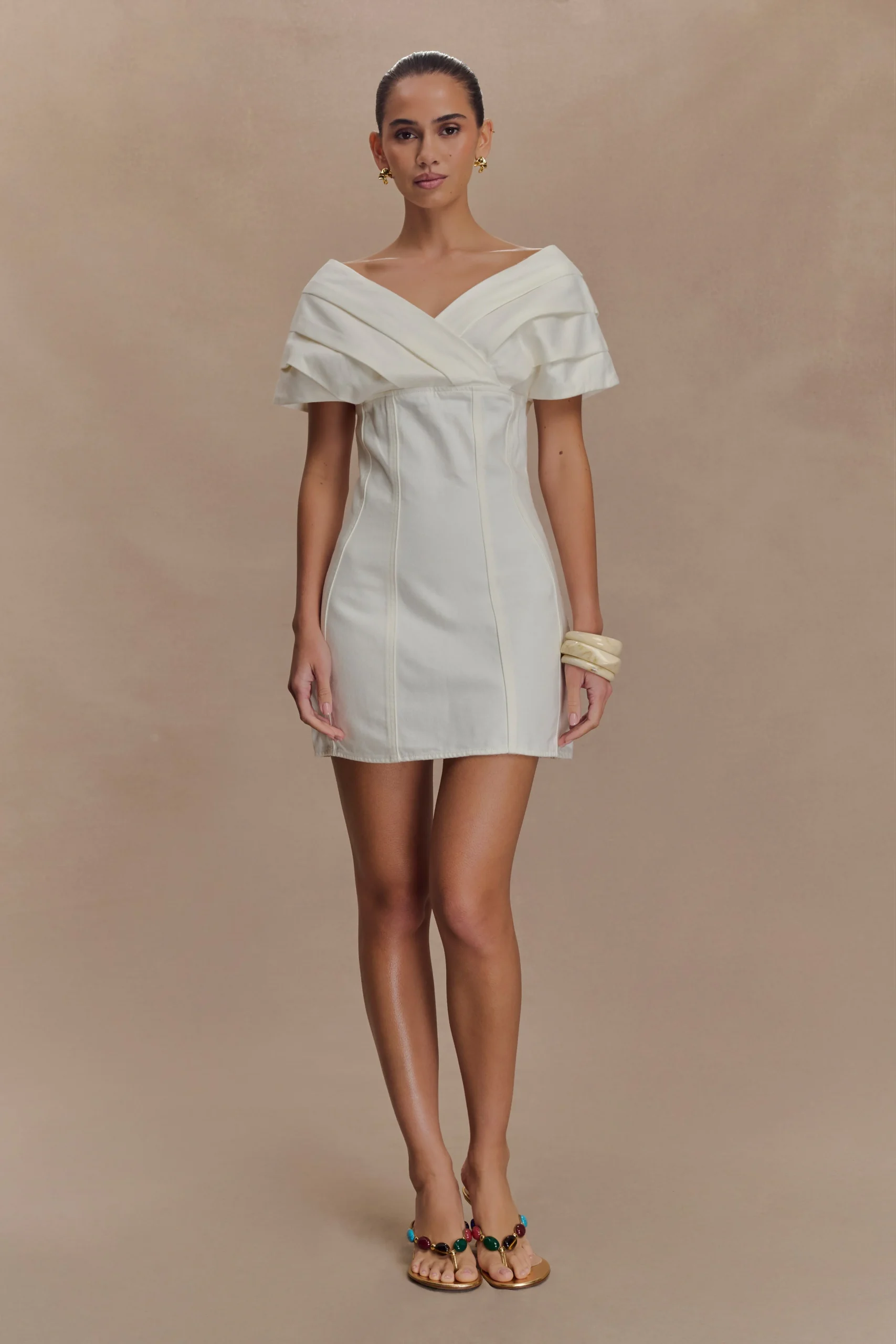 PascaleFINAL SALEOff Shoulder Denim Mini Dress - White
