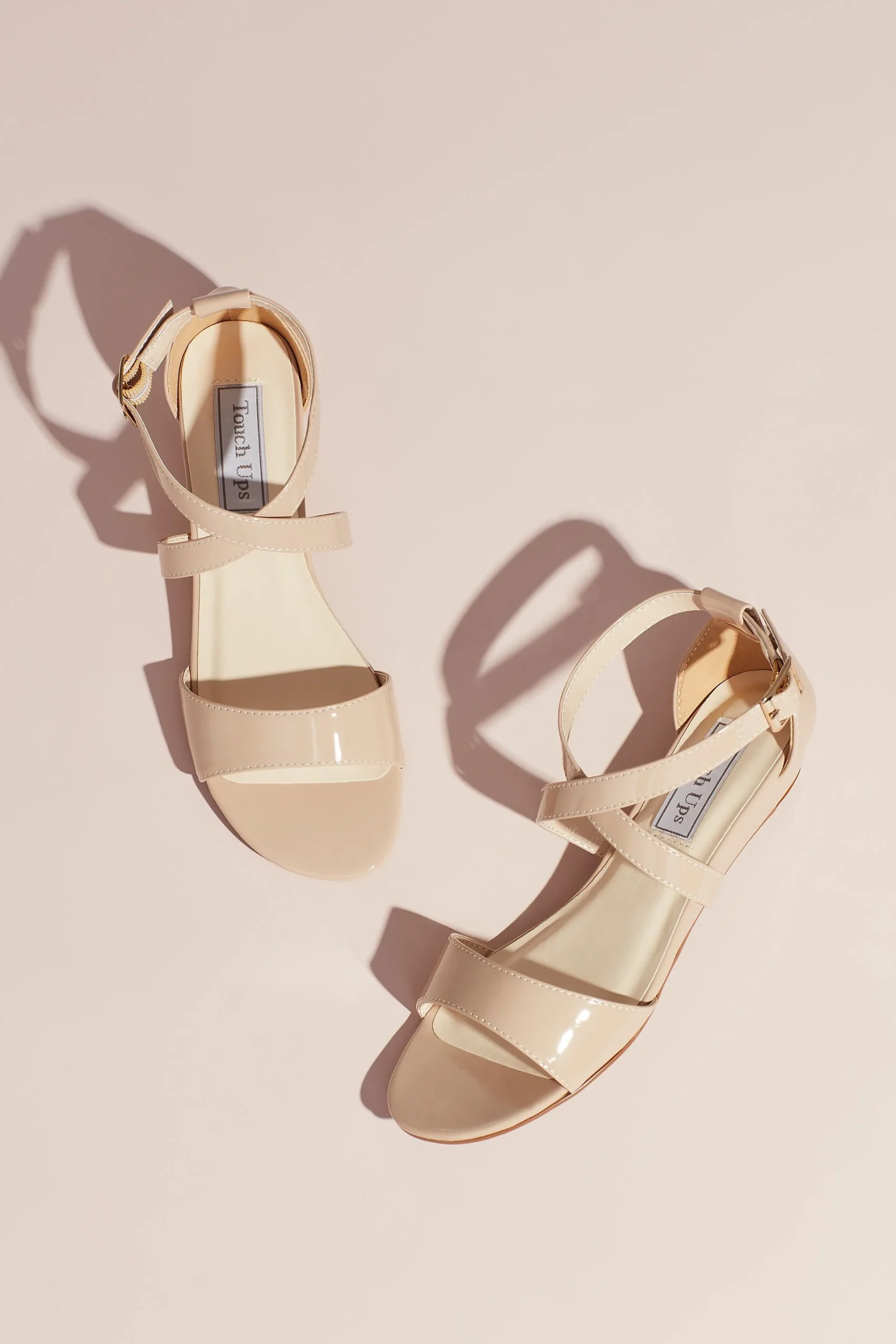 Patent Low Wedge Sandals with Crisscross Straps