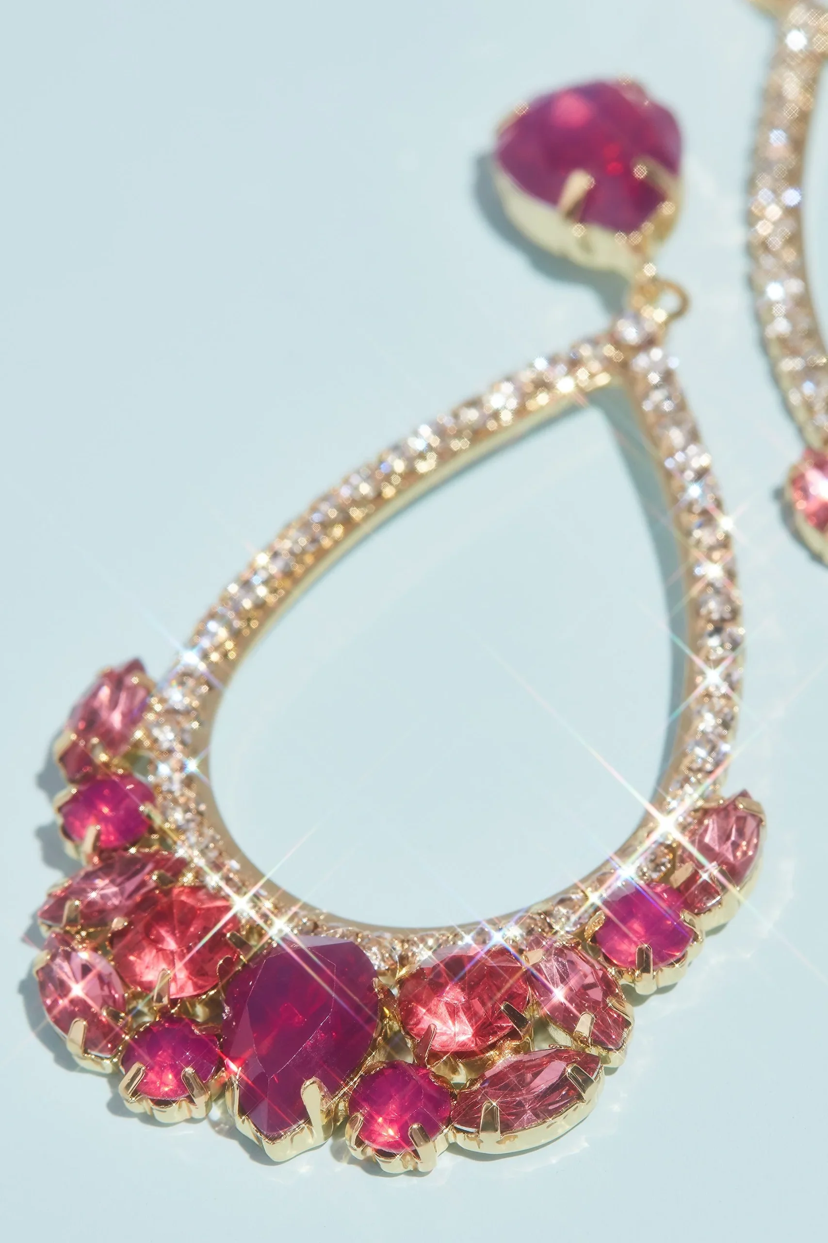 Pave Teardrop Hoop Earrings with Stone Clusters