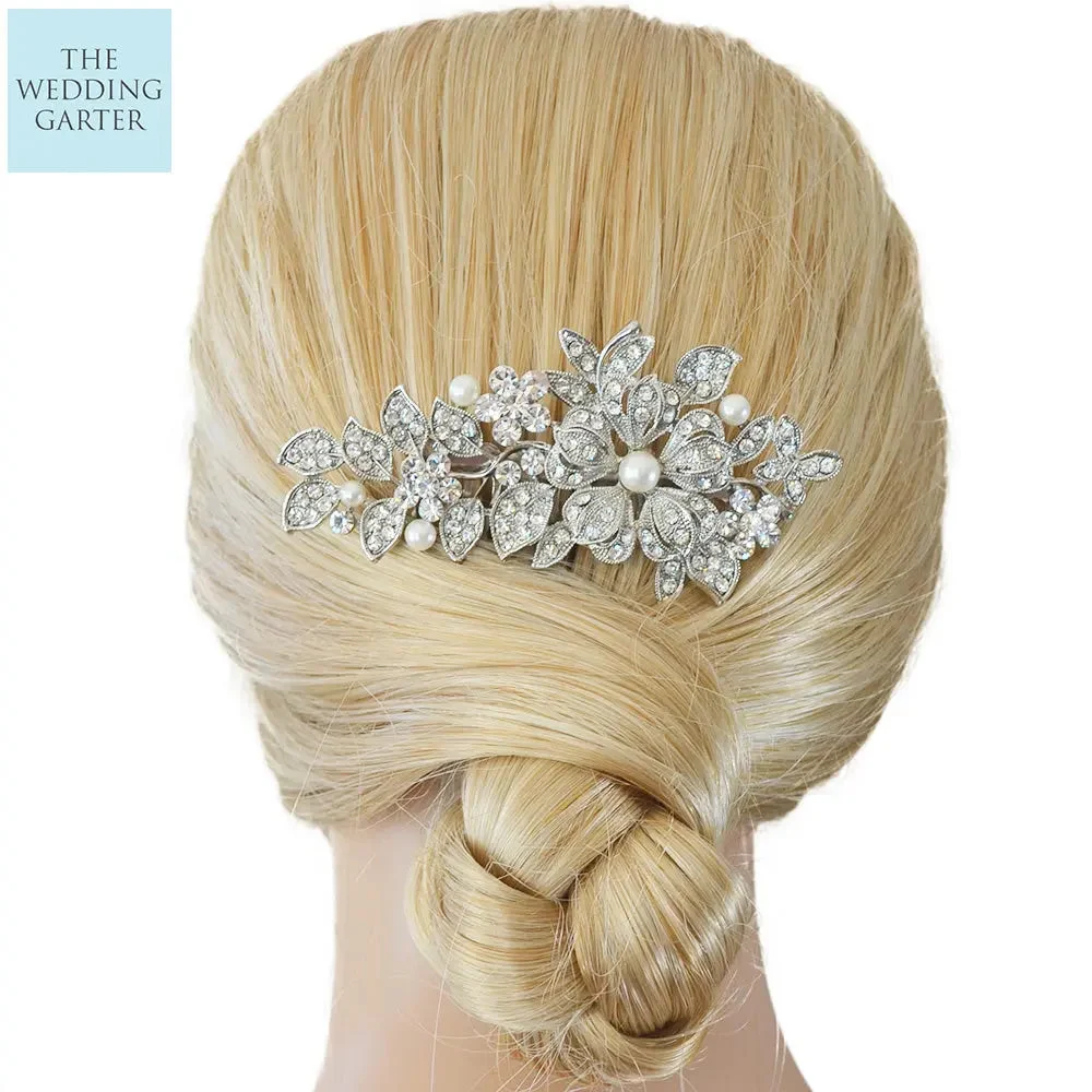 Pave Vintage Style Pearl & Crystal Hair Piece Australia