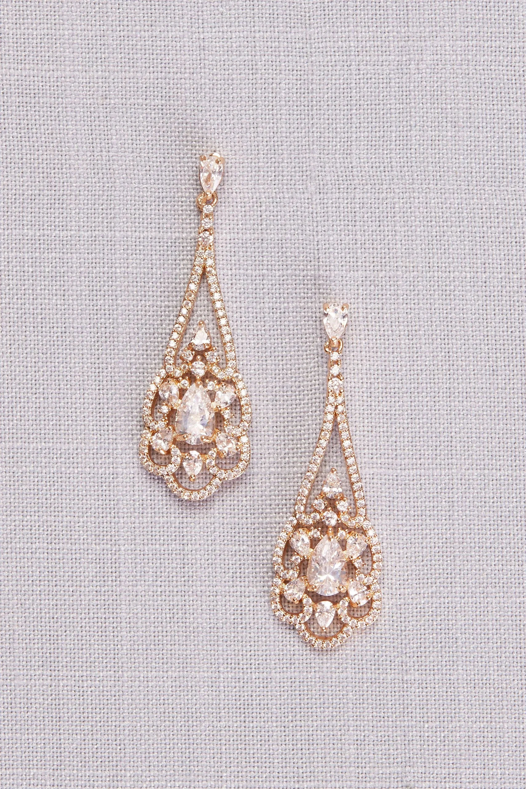 Pear Cubic Zirconia Filigree Chandelier Earrings