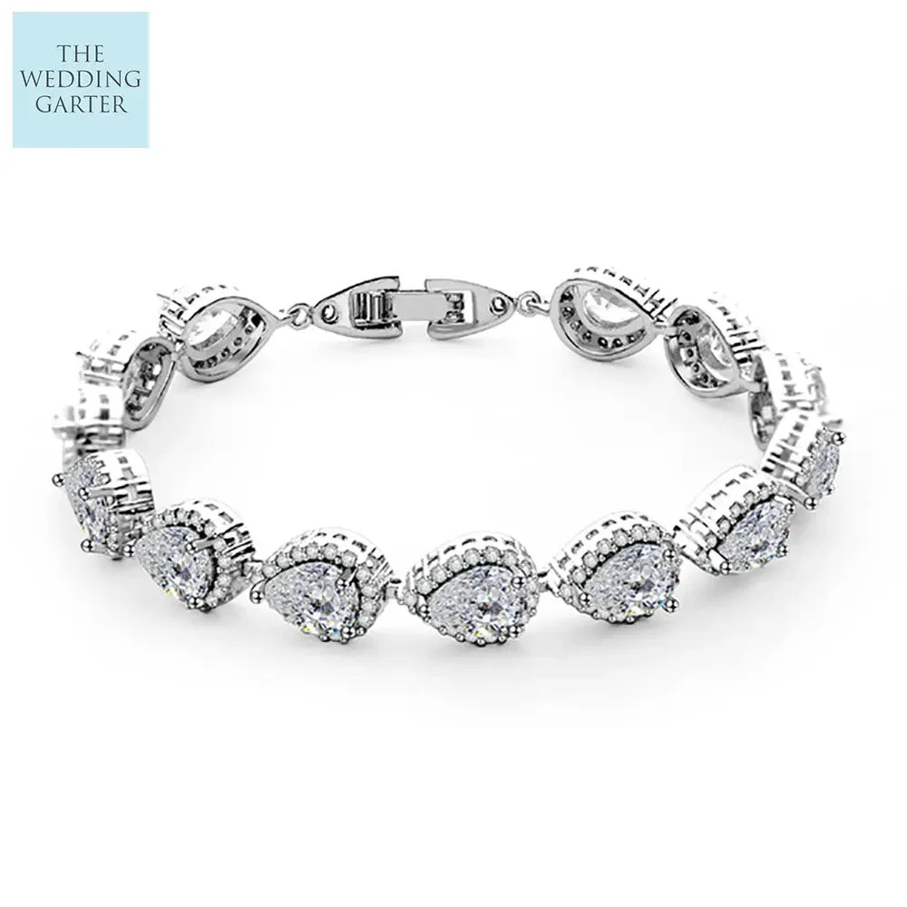 Pear Shape Cut Clear Cubic Zirconia Diamond Womens Bridal Bracelet