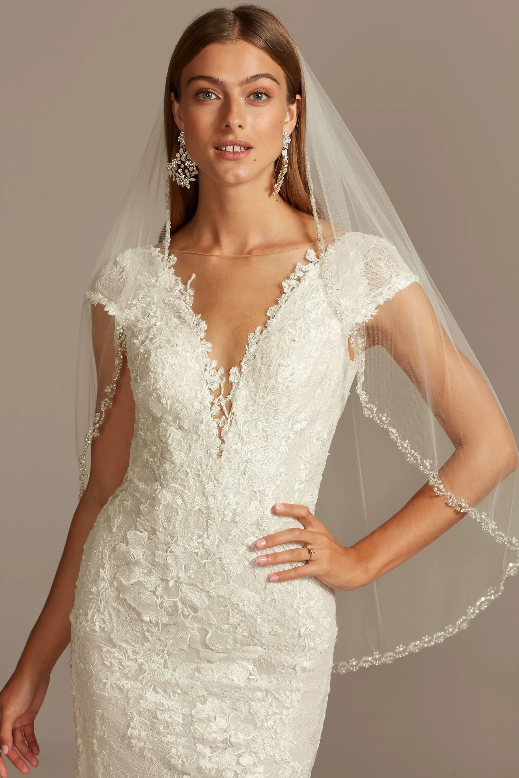 Pearl Bead and Crystal Embellished Fingertip Veil