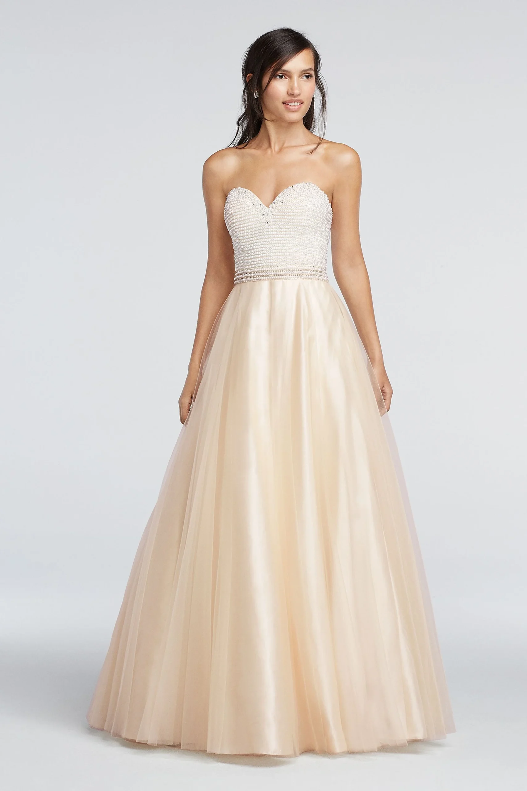 Pearl Beaded Bodice Prom Dress with Crystal Waist