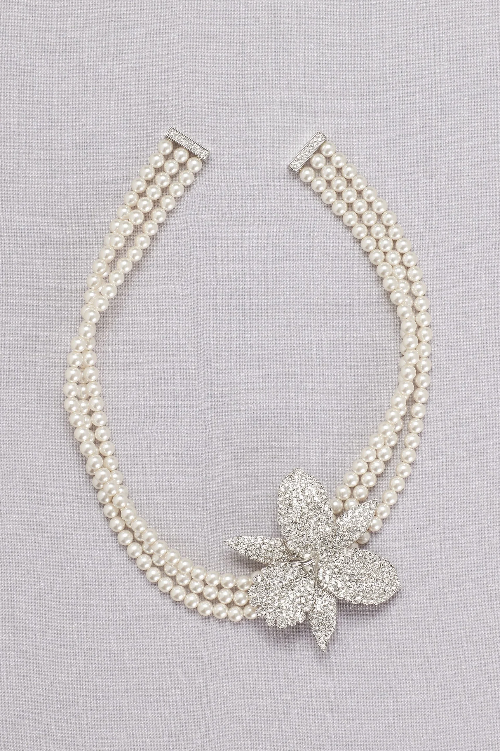 Pearl Choker with Pave Crystal Orchid
