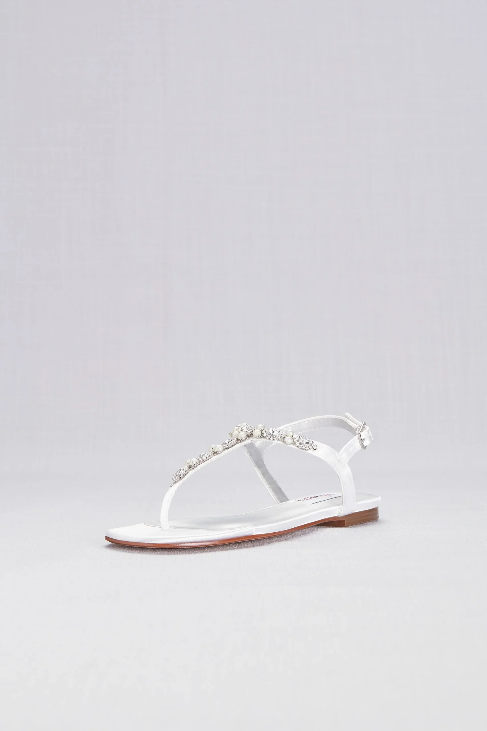 Pearl and Crystal Encrusted Dyeable T-Strap Sandal