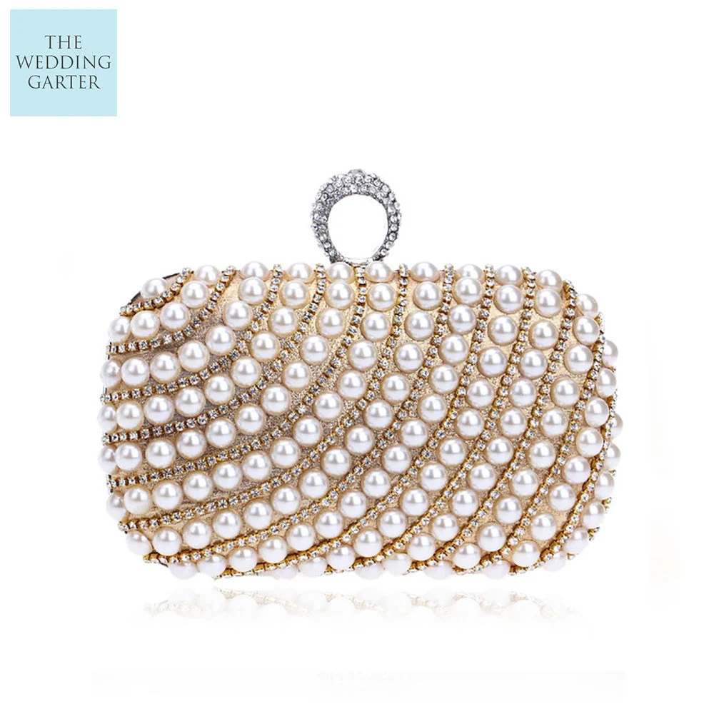 Pearl & Diamond Studded Gold Evening Bag Purse