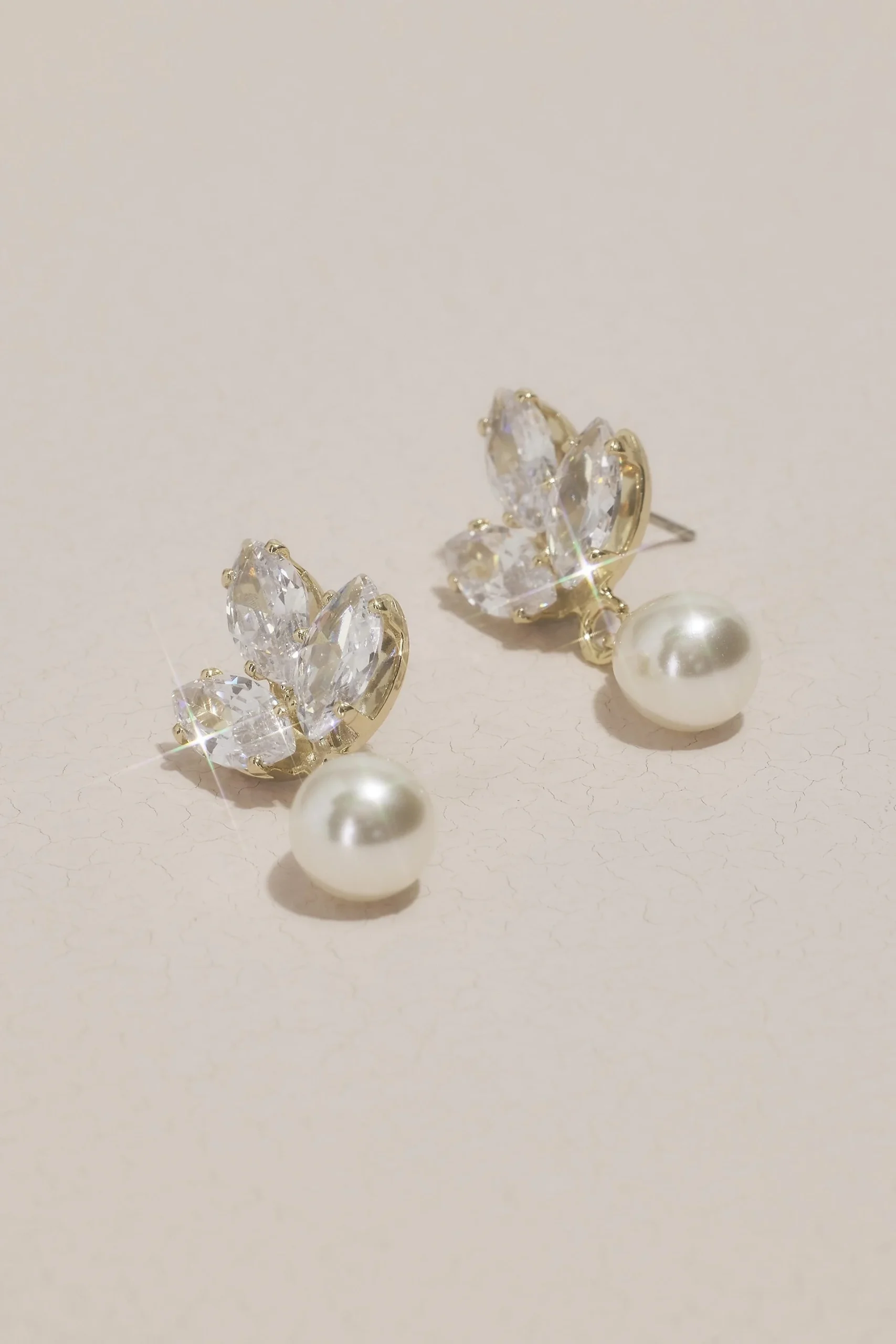 Pearl Drop Earrings with Crystal Leaf Posts