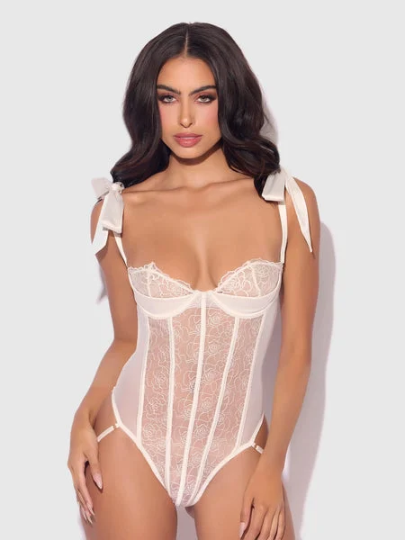 PEARL IVORY EMBROIDERED LACE TEDDY