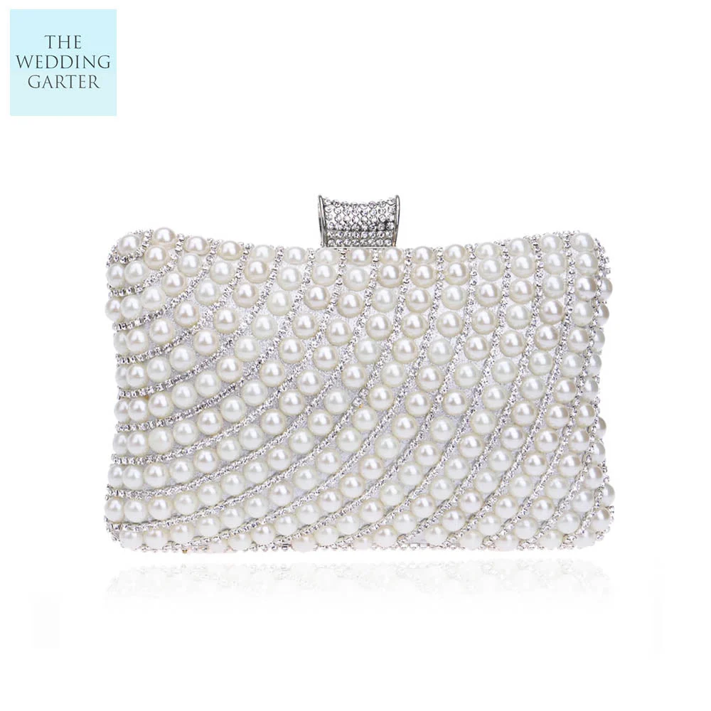 Pearl & Rhinestone Beaded Bridal Event Clutch Purse