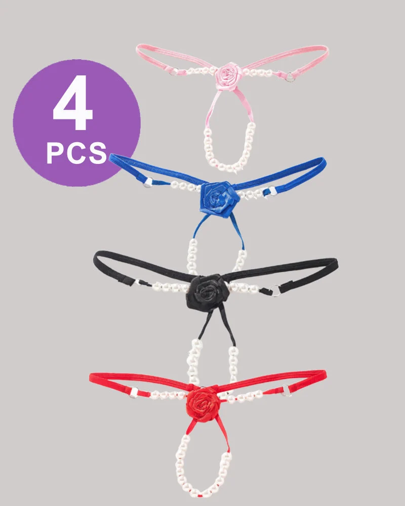 Pearl Rose See-ThroughThong Panty Set