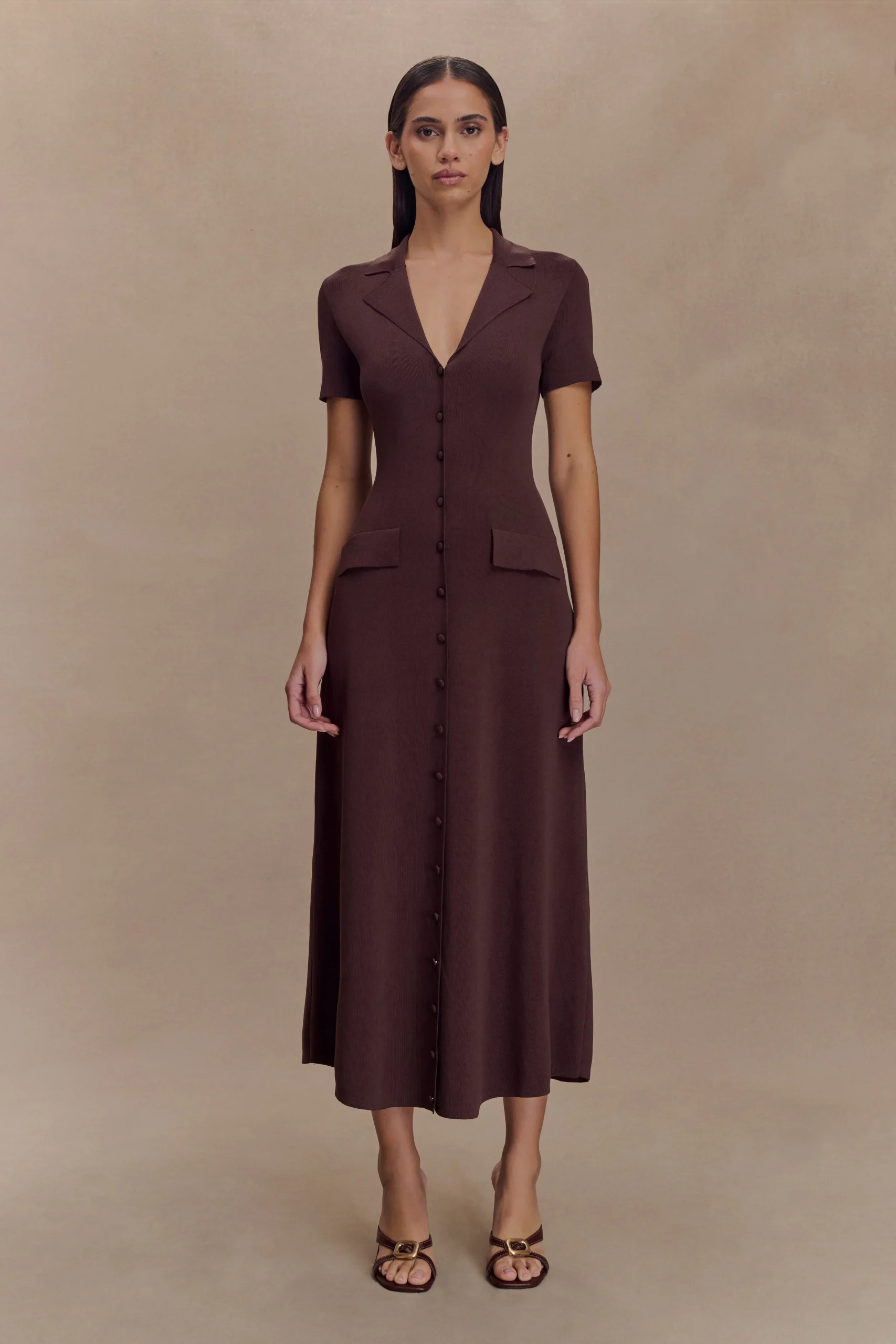 PearsonShort Sleeve Knit Midi Dress - Chocolate