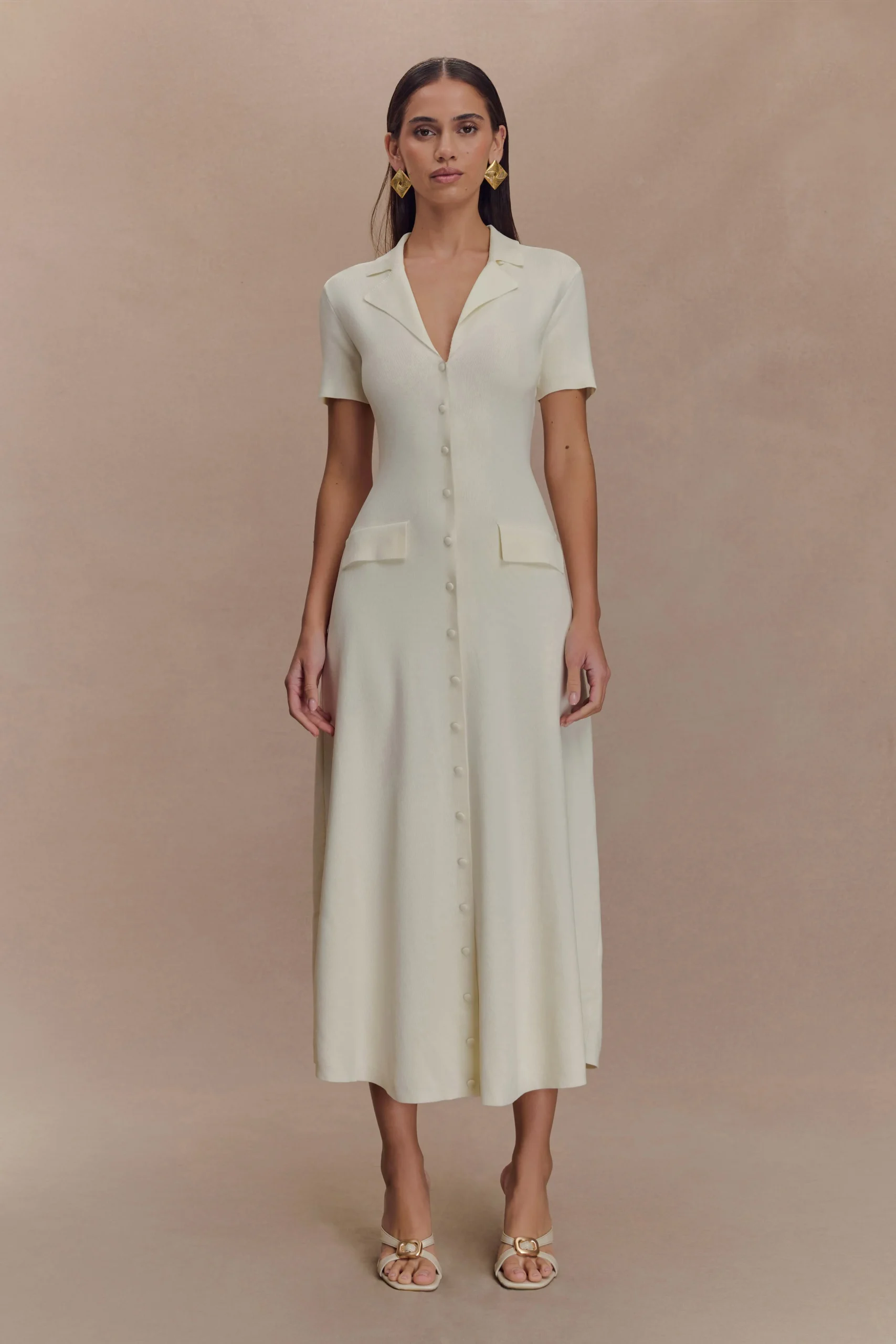 PearsonShort Sleeve Knit Midi Dress - Ivory