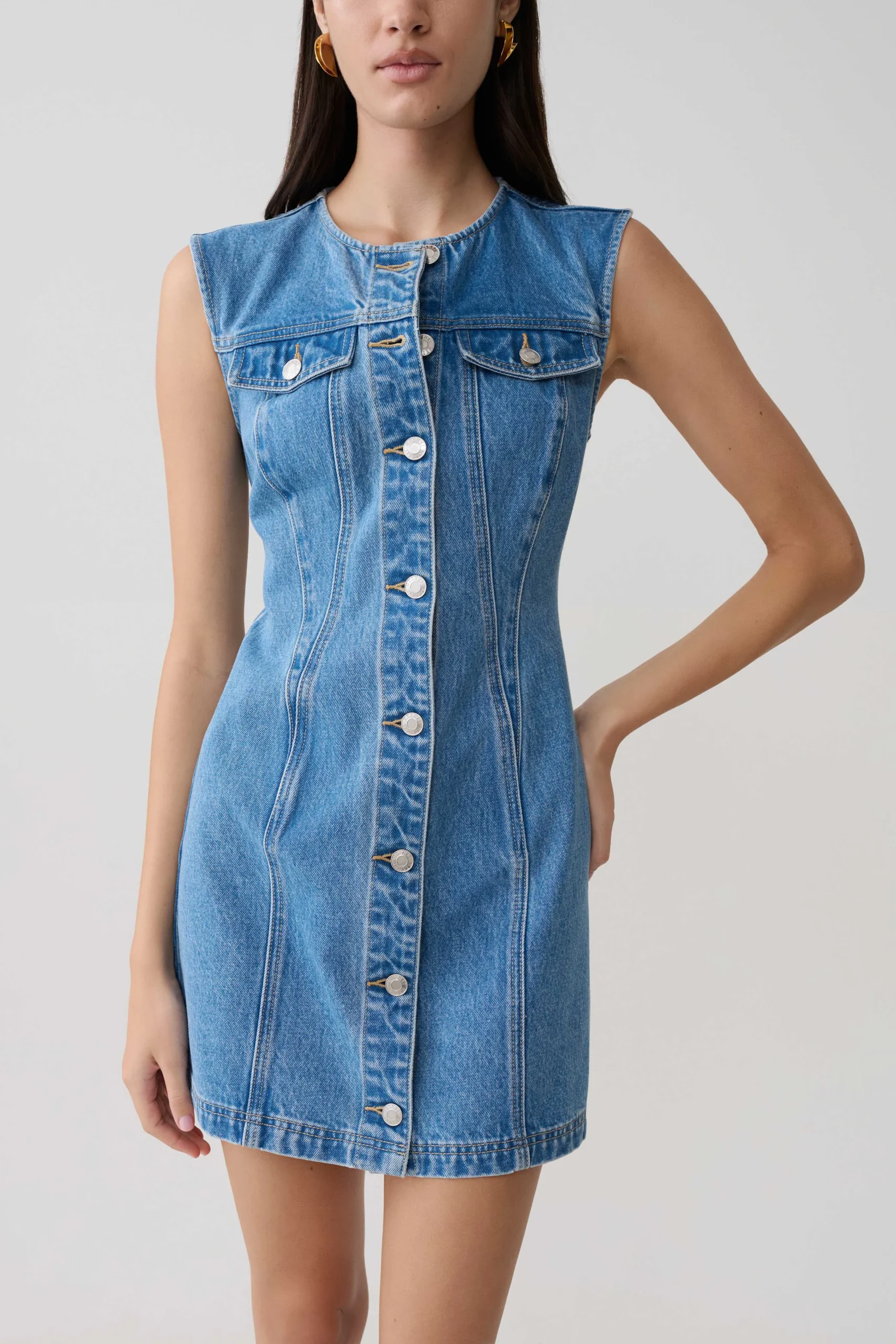 PennButton Front Denim Mini Dress - Summer Blue