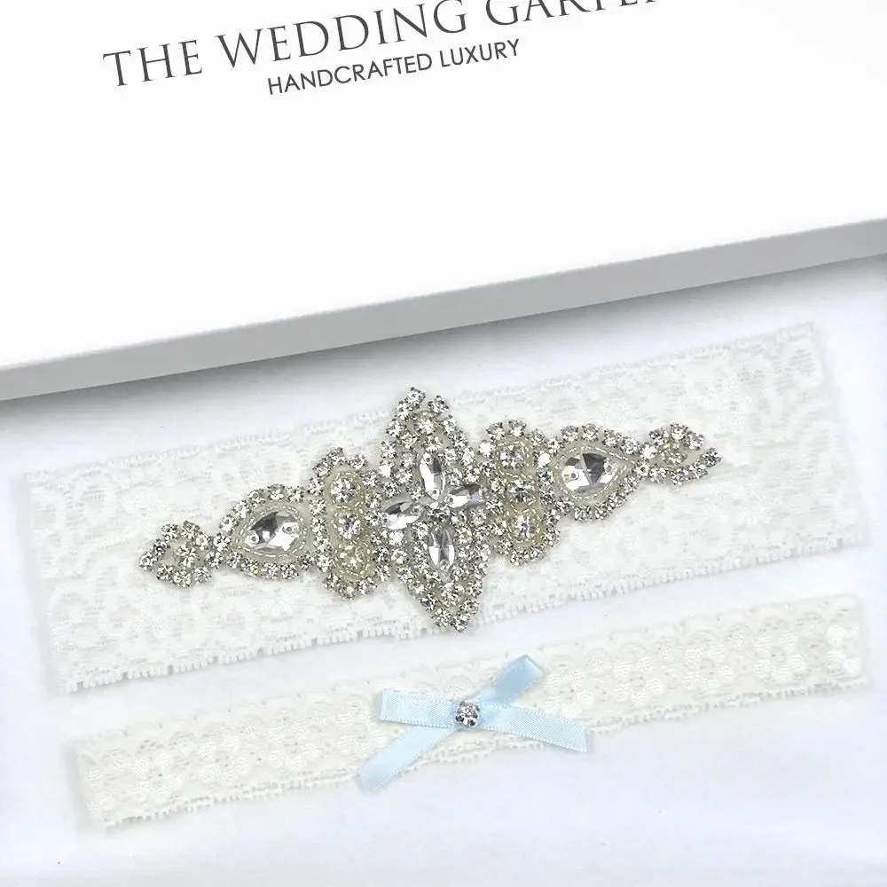 Penny Rhinestone Embellished Ivory Lace Wedding Garter Set