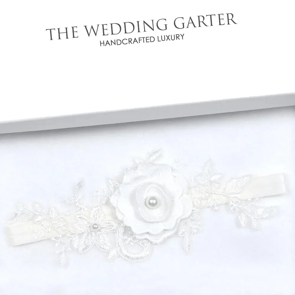 Peony Ivory Floral Wedding Garter With Lace Appliqué
