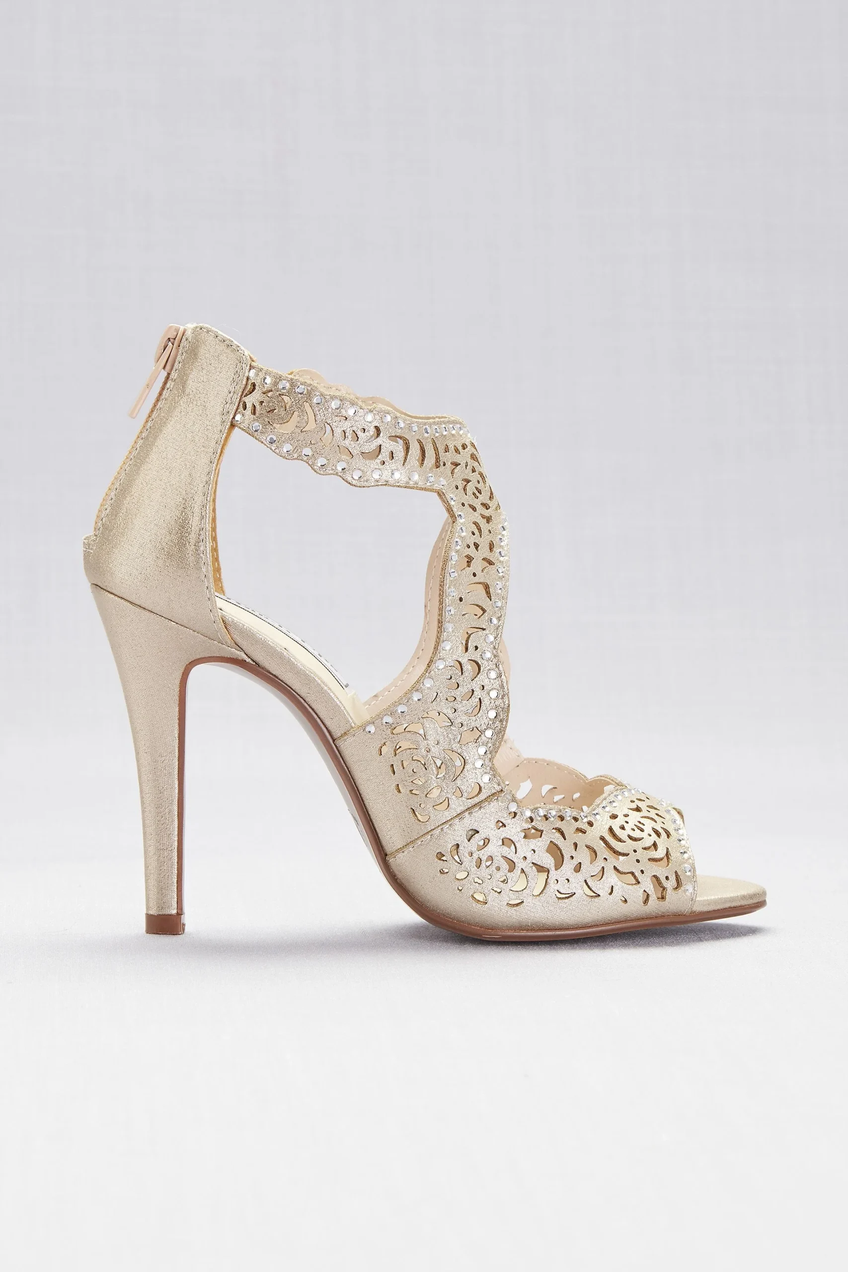 Perforated High Heel Sandals with Back Zip