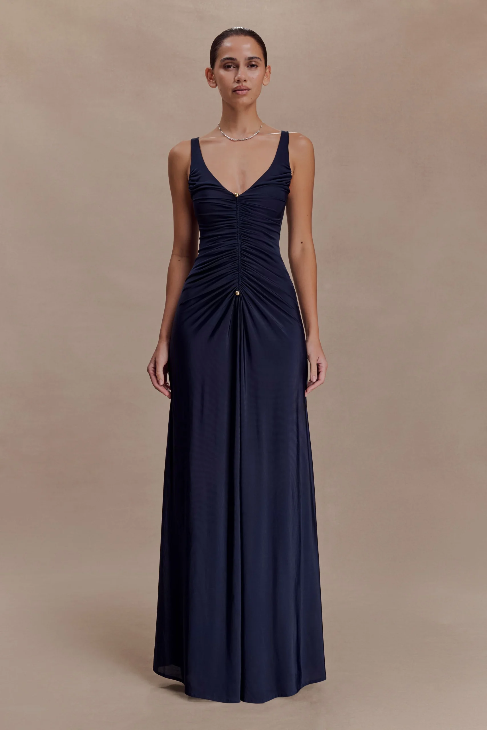 PerrieSlinky Ruched Maxi Dress - Ink Blue