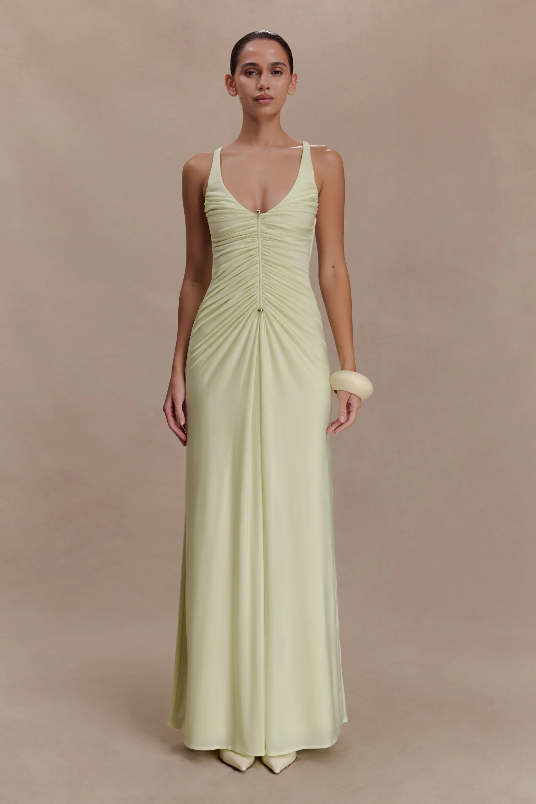 PerrieSlinky Ruched Maxi Dress - Pastel Lime