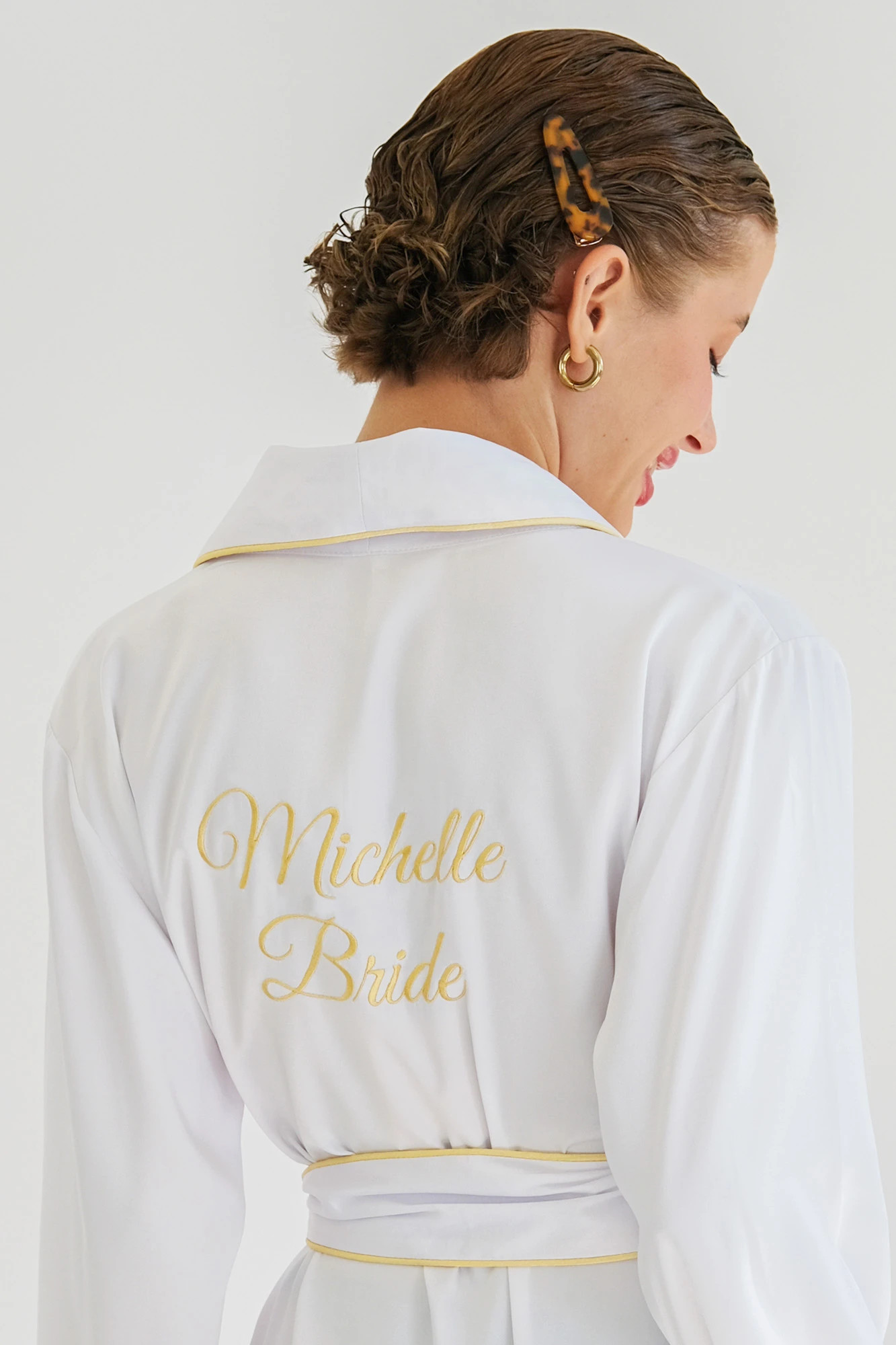 Personalised Bridal Silky Satin Dressing Gown in White