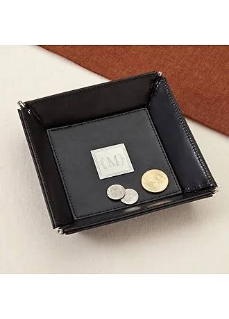 Personalized Black Leather Stash Tray