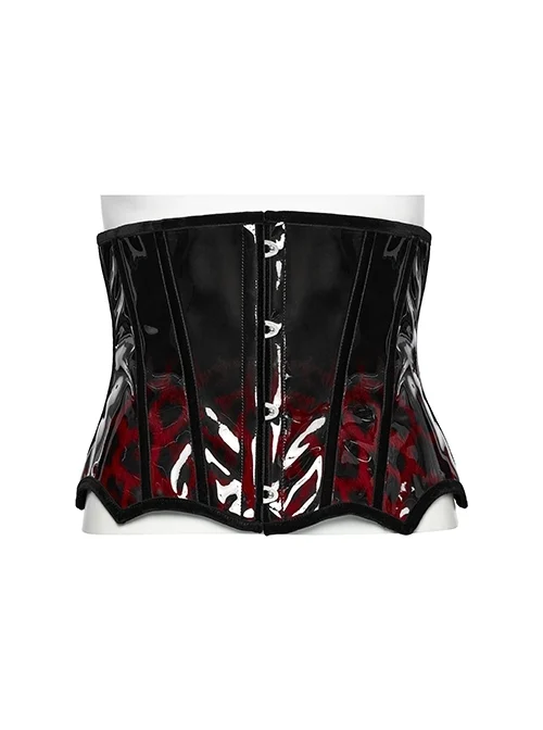 Personalized Black Red Gradient Unique Bat Wing Shape Hem Cool Leopard Print Gothic Style Tight Corset