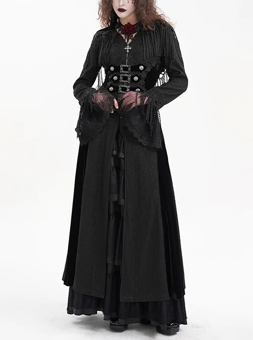 Personalized Black Tassel Pendant With Exquisite Japanese Buckle Back Tie Rope Design Gothic Style Hooded Long Sleeved Jacket