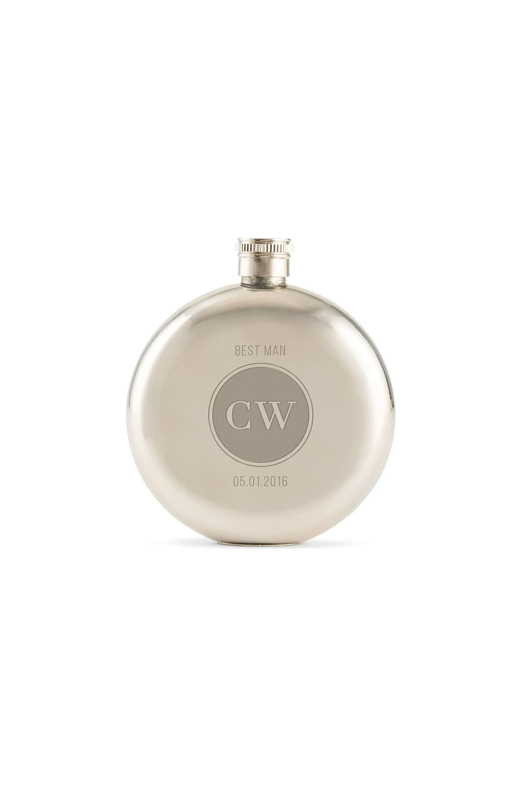 Personalized Circle Monogram Polished Round Flask