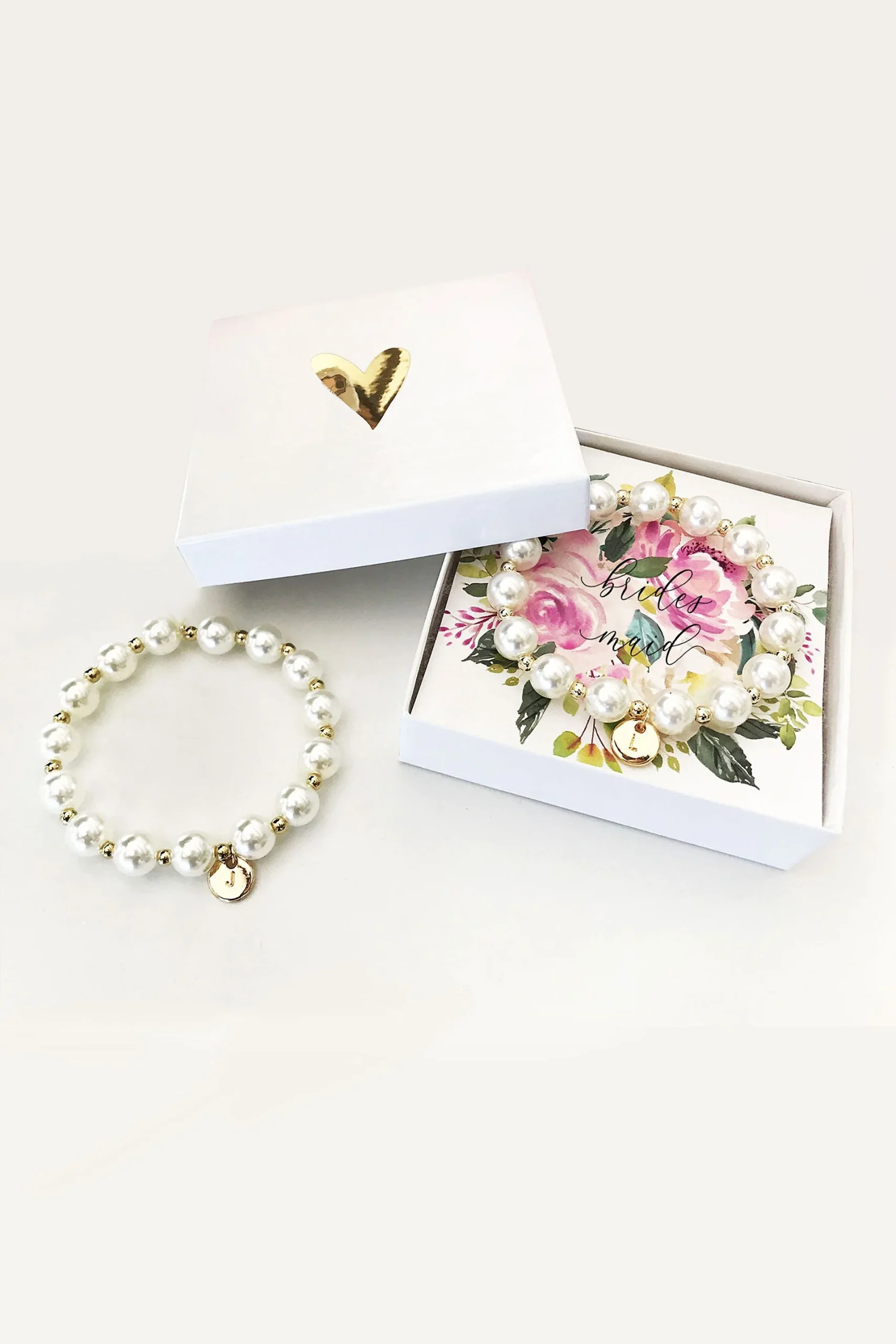 Personalized Monogram Pearl Bracelet with Gift Box