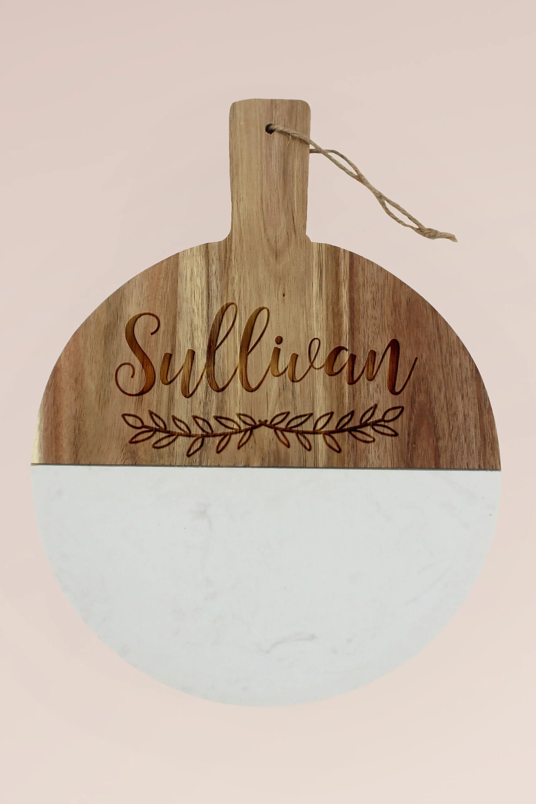 Personalized Round Wood and Marble Cheese Board