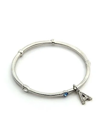 Personalized Something Blue Crystal Silver Bangle