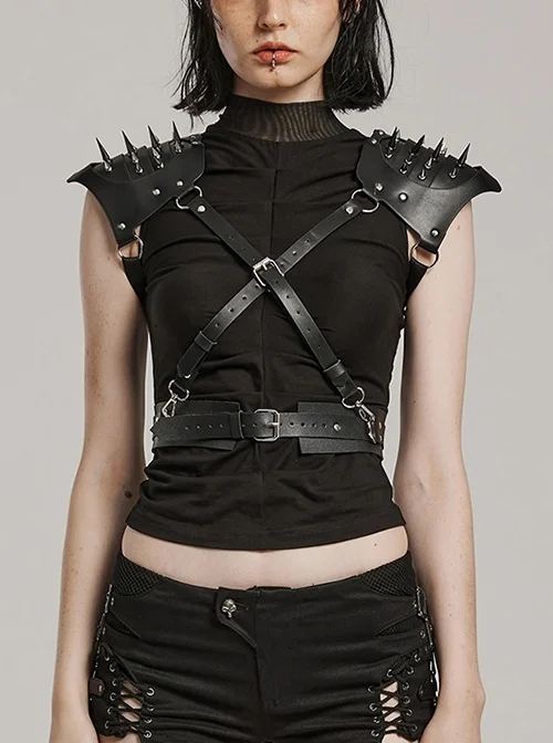 Personalized Spiked Rivets Black Microfiber Leather Adjustable Integrated Punk Style Strap