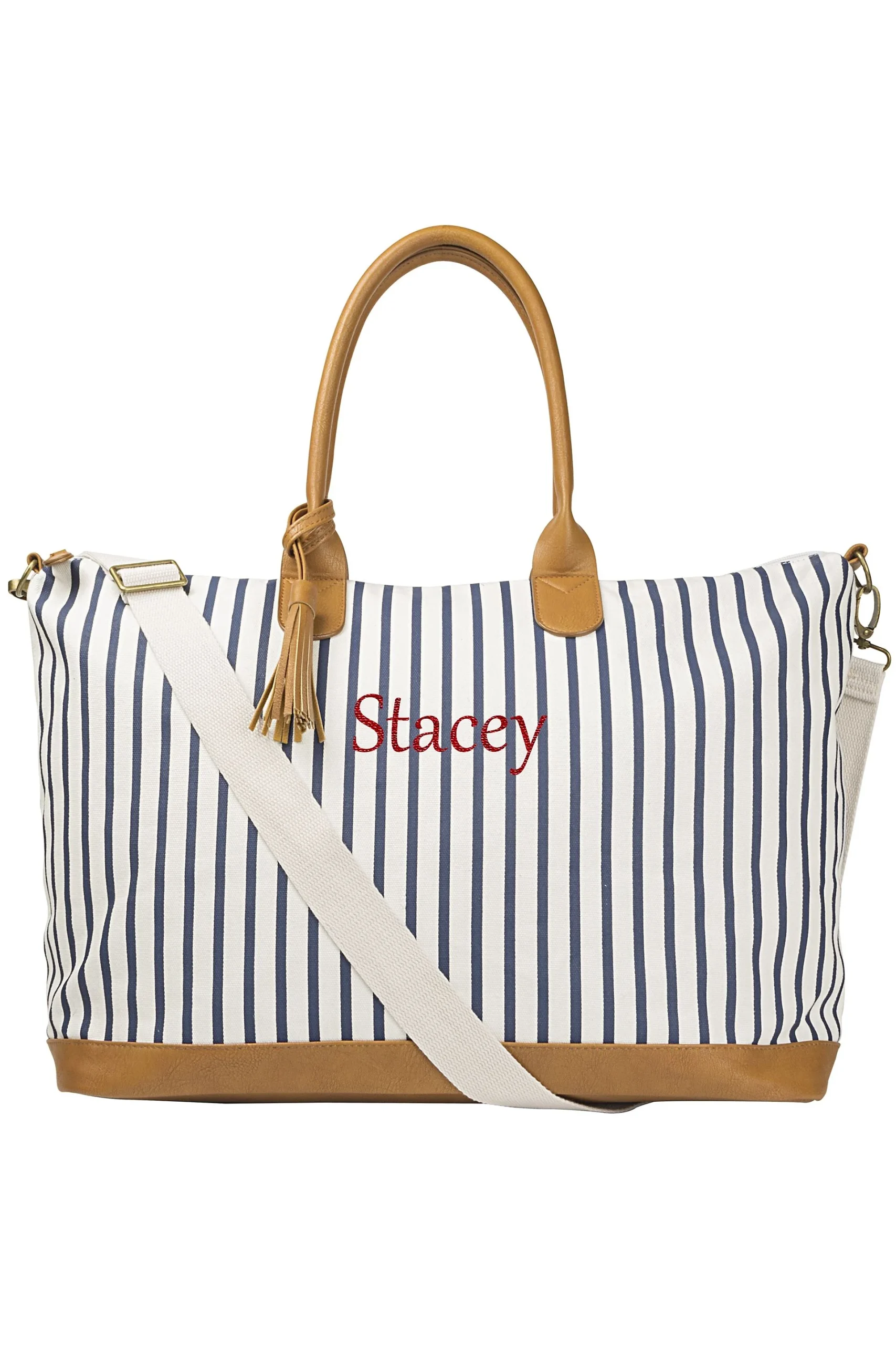 Personalized Striped Weekender Tote