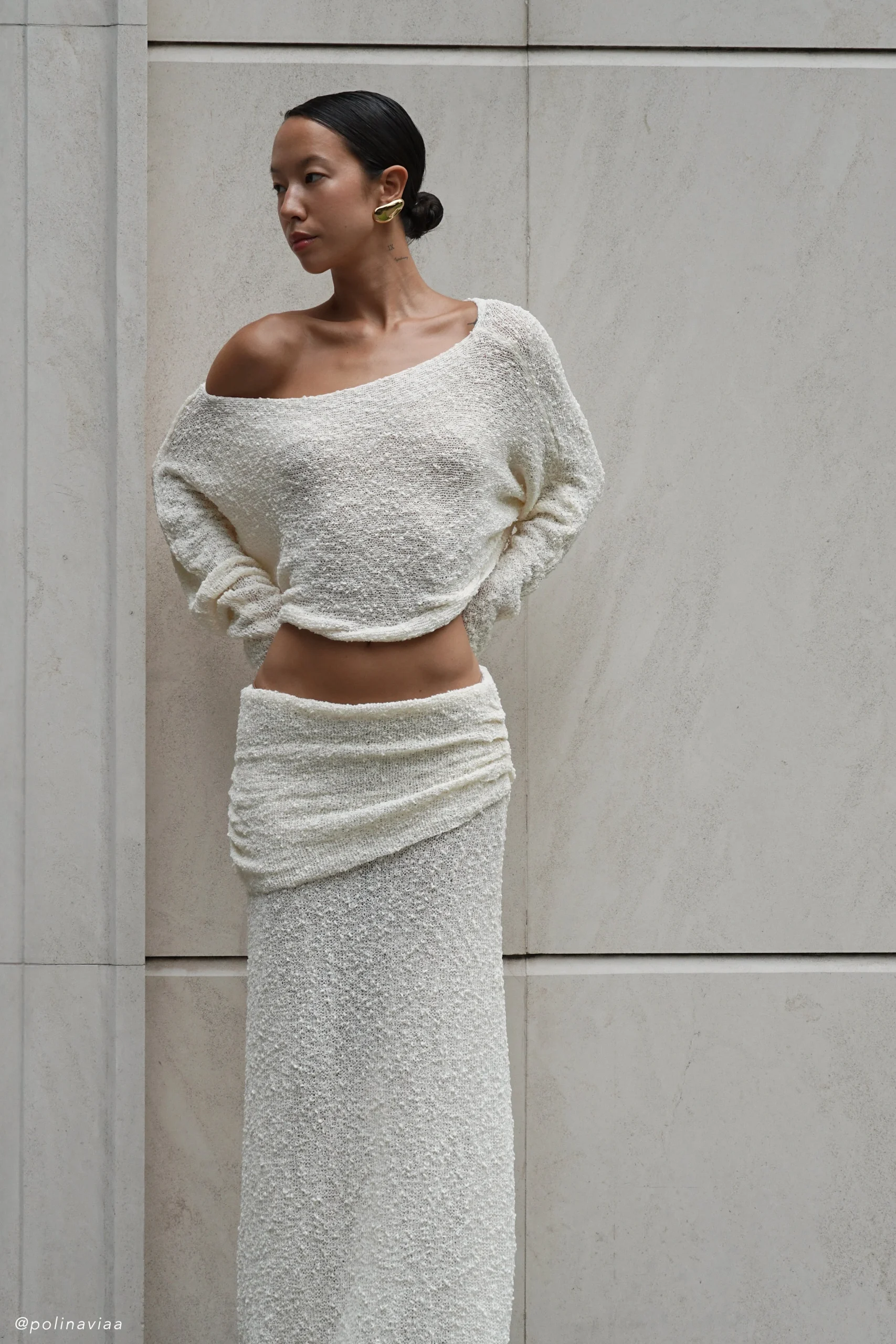 PetraFINAL SALERuched Knit Maxi Skirt - Ivory