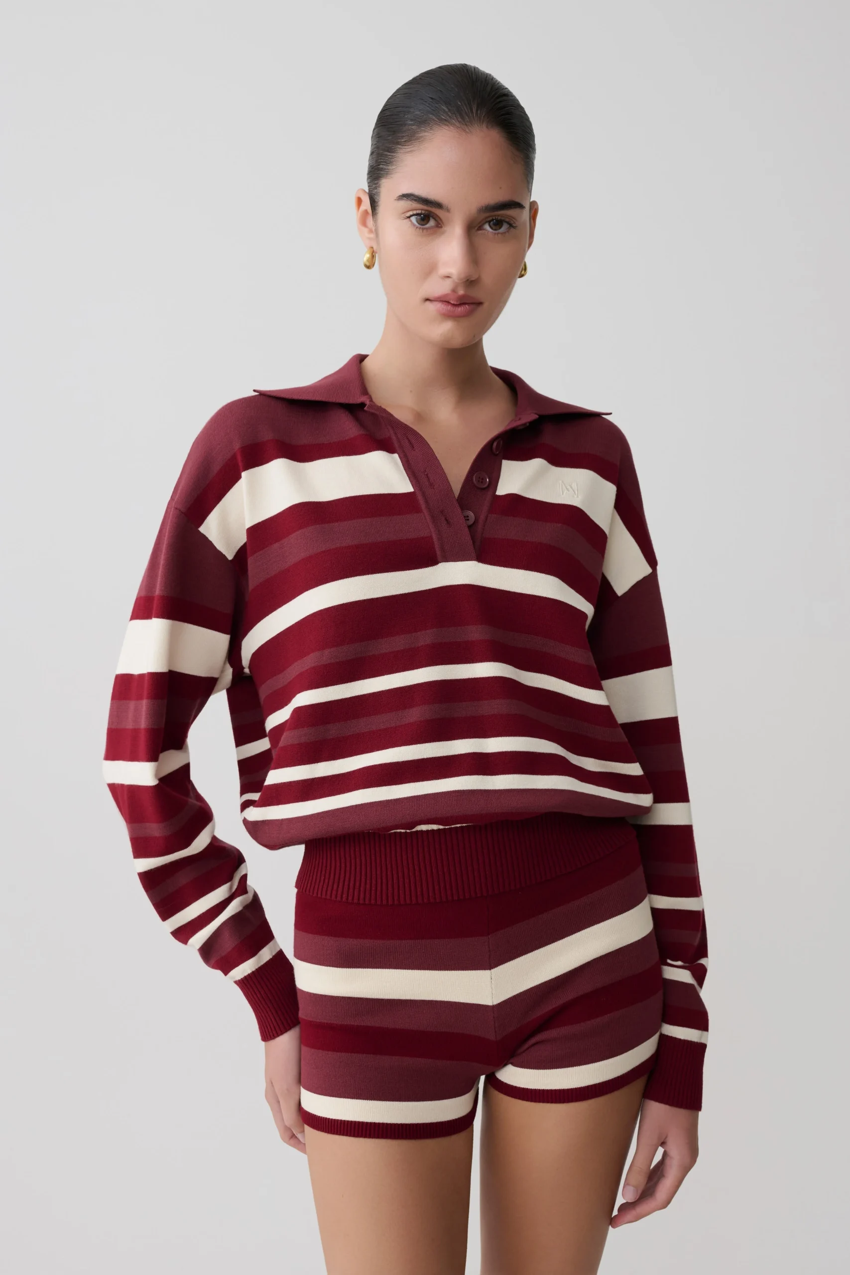 PhillyStripe Long Sleeve Knit Jumper - Burgundy/Cream