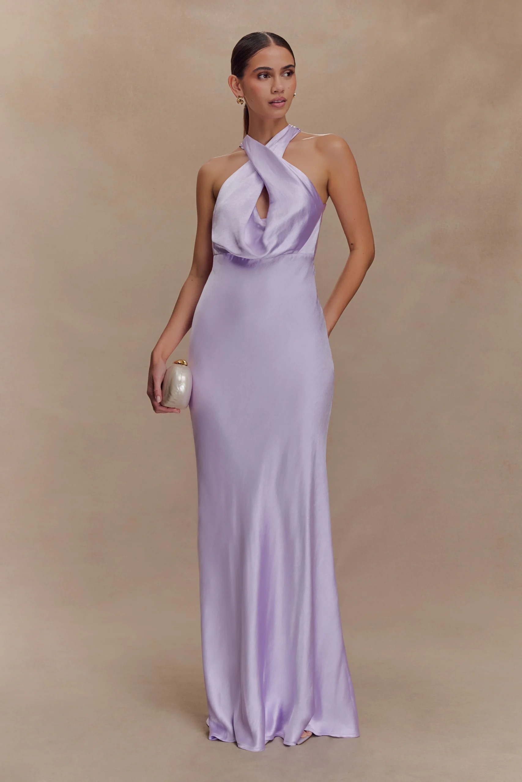 PhyllisFINAL SALESatin Halter Maxi Dress - Lilac