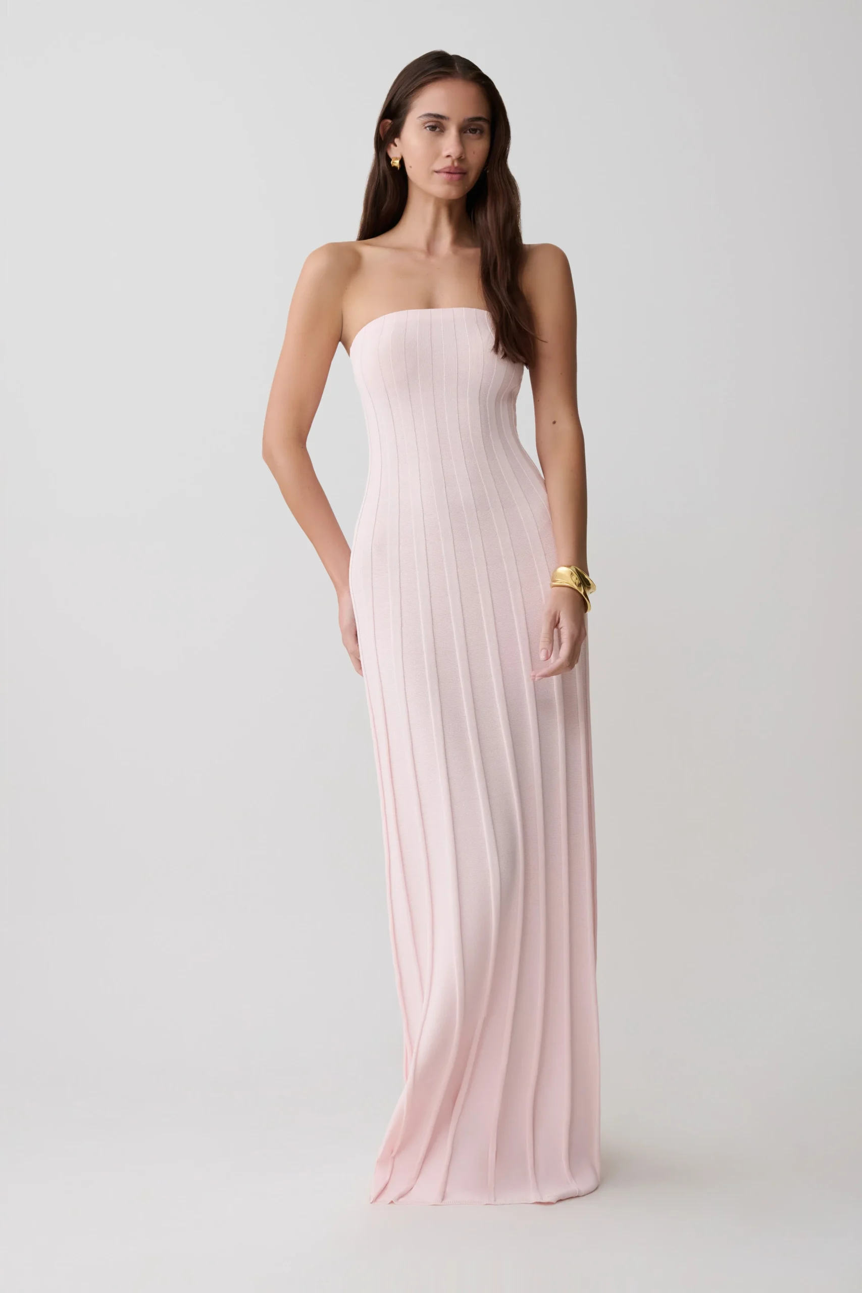 PiaRibbed Strapless Maxi Dress - Baby Pink