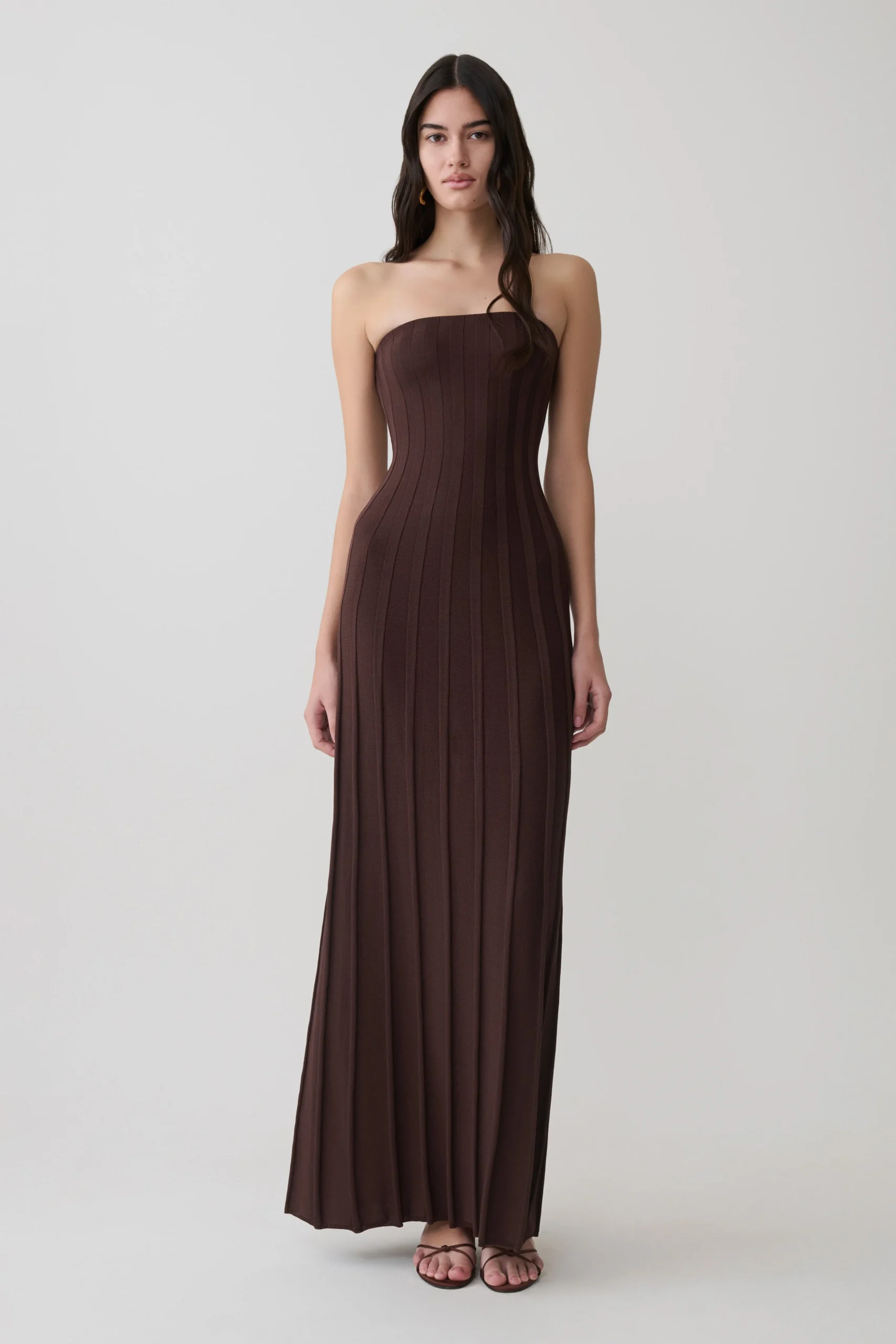 PiaRibbed Strapless Maxi Dress - Chocolate