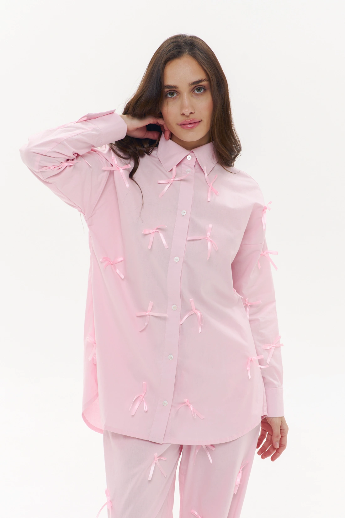 Pink Cotton PJs for Women with Ribbons