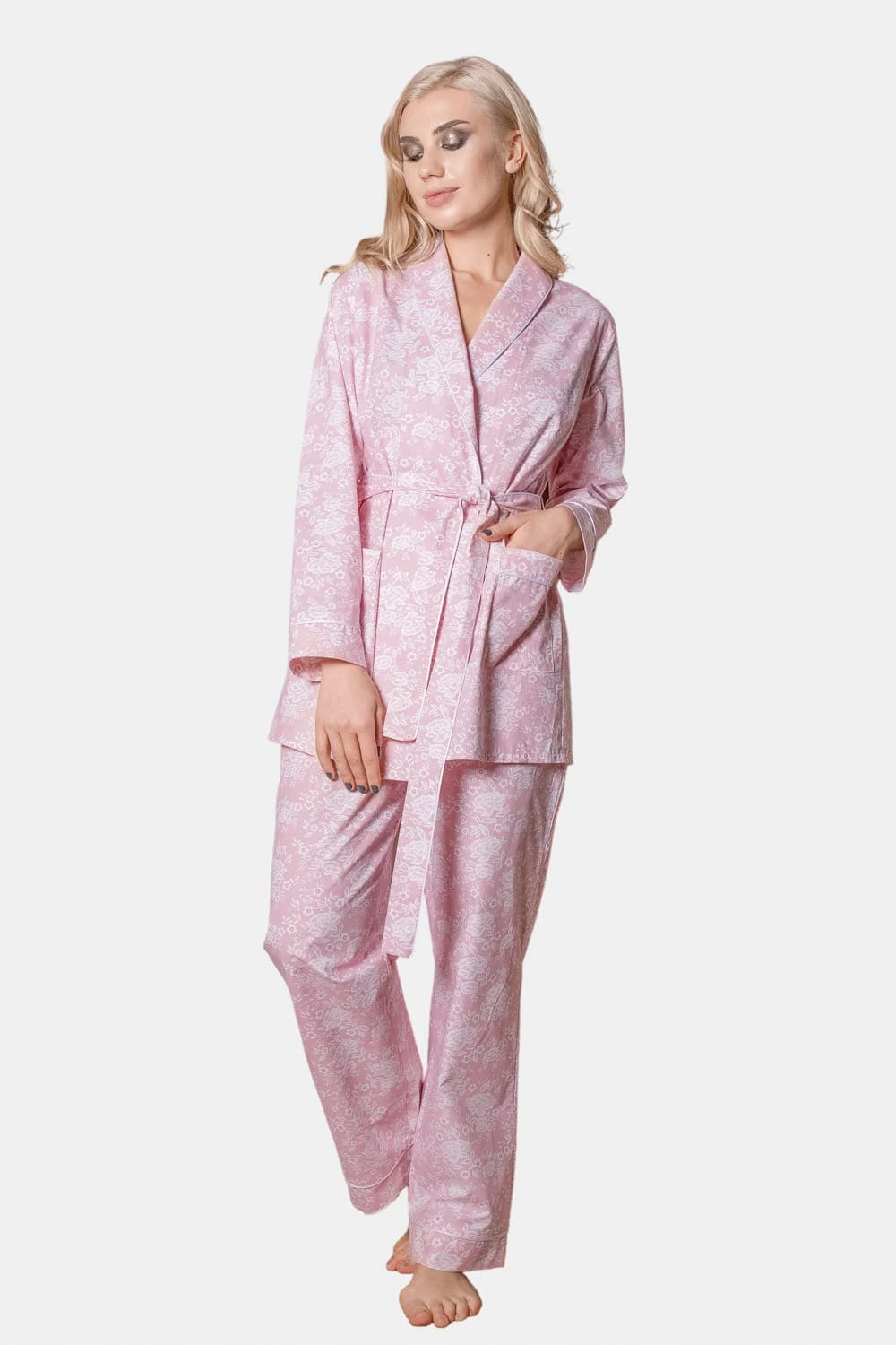 Pink Cotton Pyjamas with Floral Print