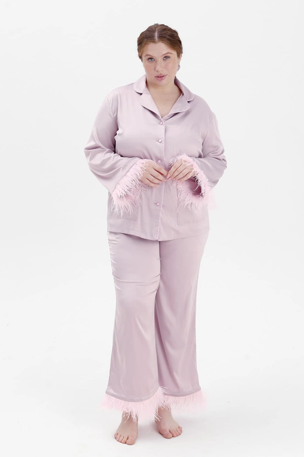 Pink Feather Trim Pyjamas