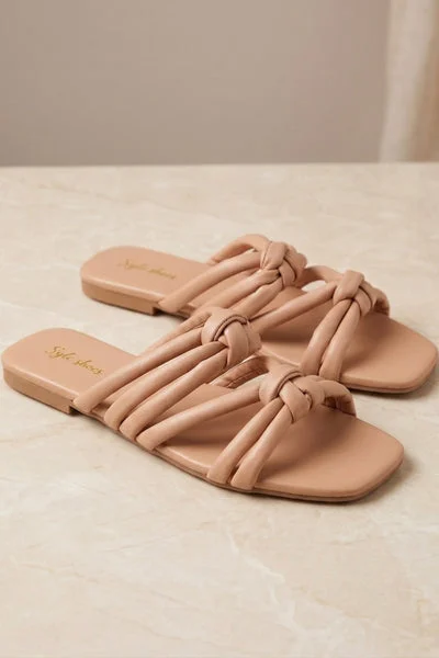 Pink Knotted Multi-Strap Flat Slide Sandals - Twinkle
