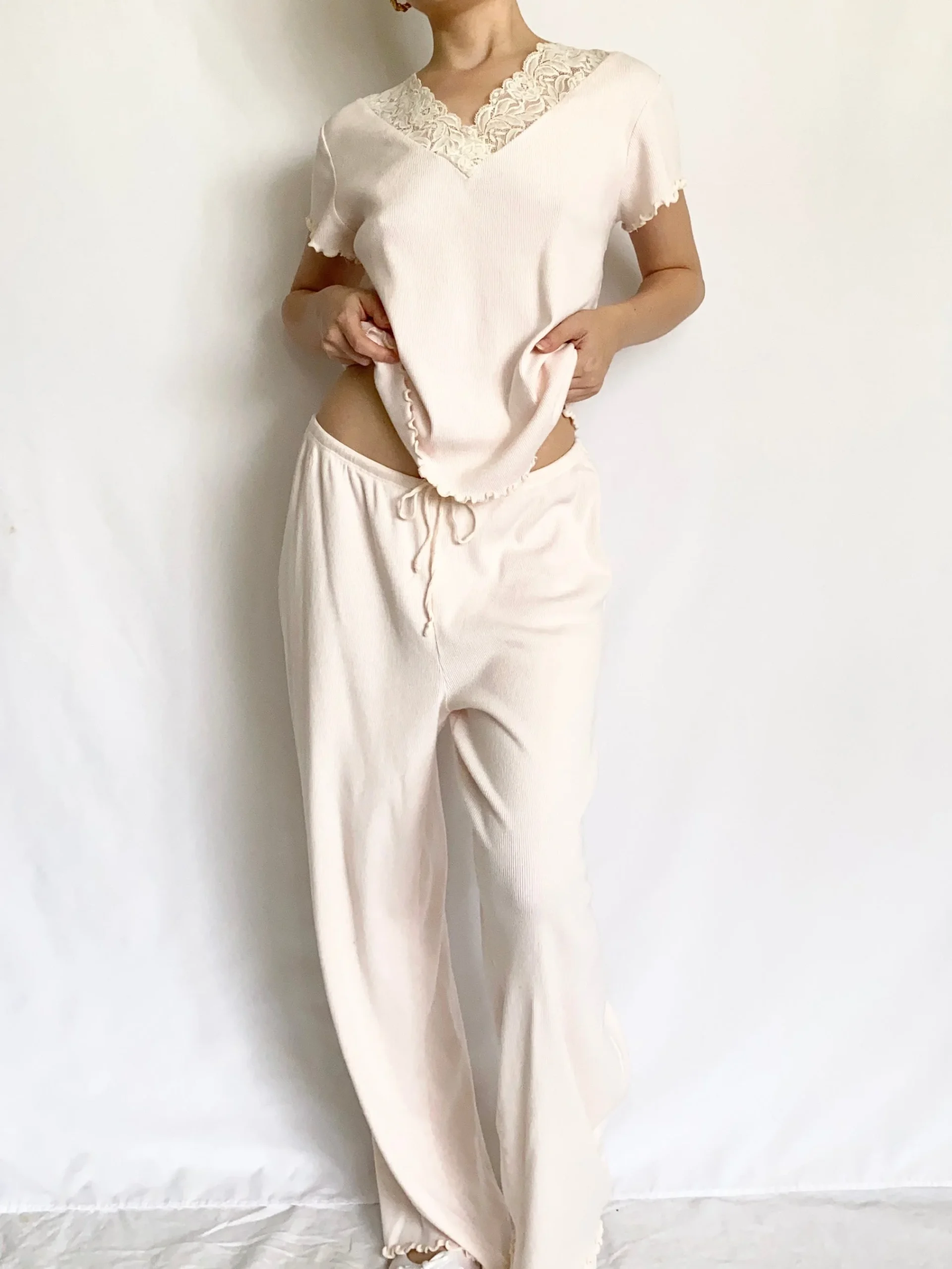 Pink Lace Trim Ralph Lauren Pajama Set (M)