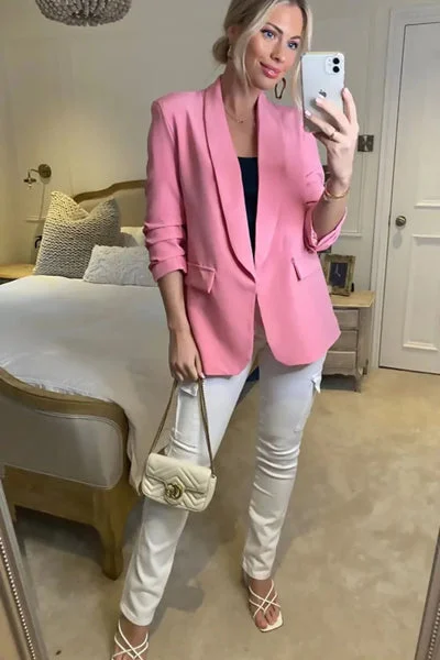 Pink Long Sleeve Pocket Blazer - Tenely