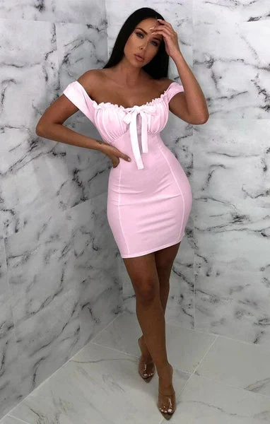 Pink Milkmaid Bardot Bodycon Mini Dress - Jett