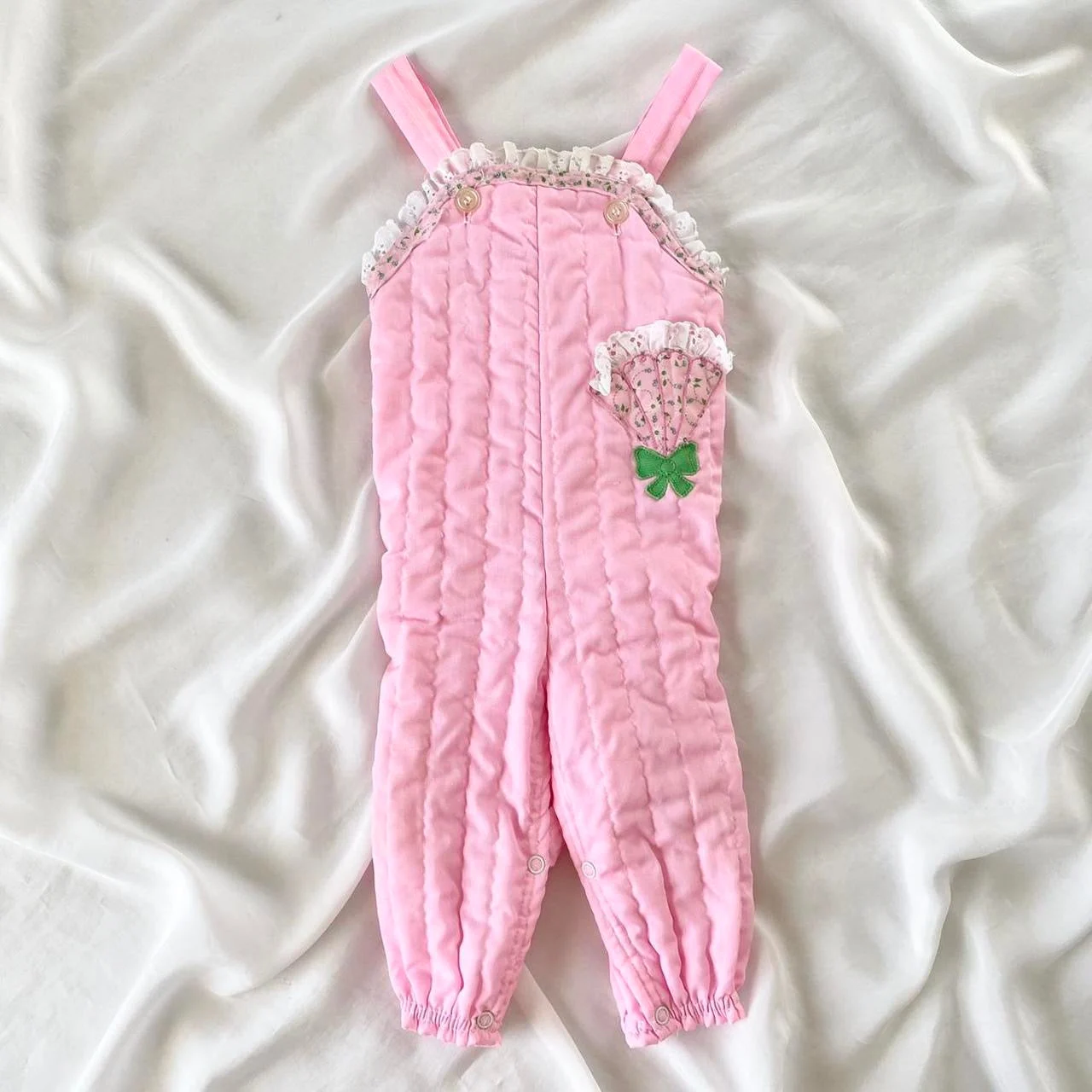 Pink Quilted Fan Baby Overalls