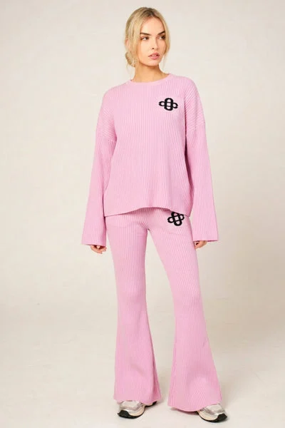 Pink Ribbed Long Sleeve Logo Lounge Set – Monroe