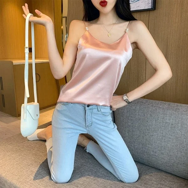 Pink Satin Tank Top
